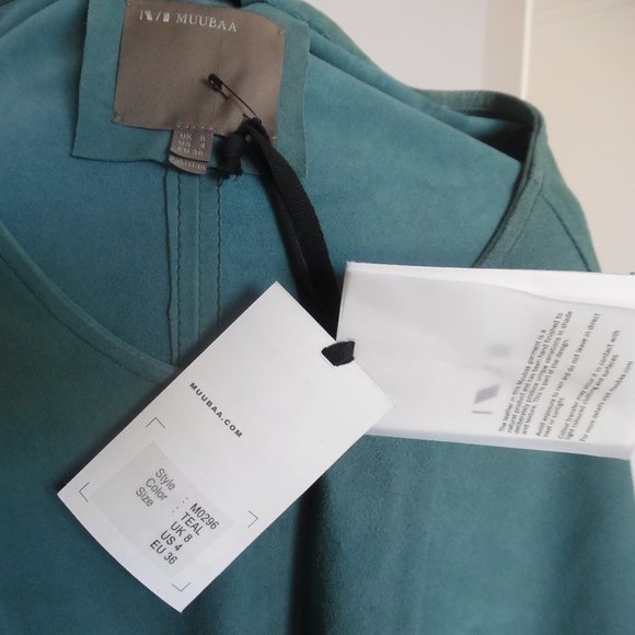 Muubaa Hi-Low Sinatra Drape Suede Turquoise Teal Top Relaxed Blouse 4 Small - Picture 8 of 11